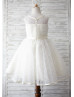 Ivory Lace Flower Sash Knee Length Flower Girl Dress 